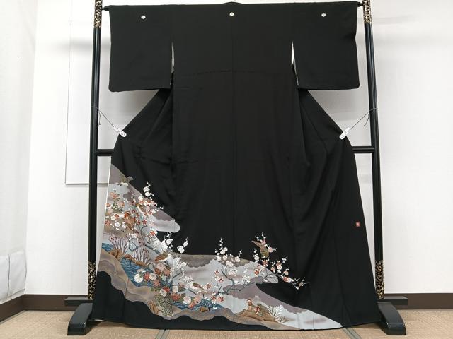 平和屋着物■豪華黒留袖　作家物　駒刺繍　花鳥文　暈し染め　金彩　正絹　逸品　CABE9930xi