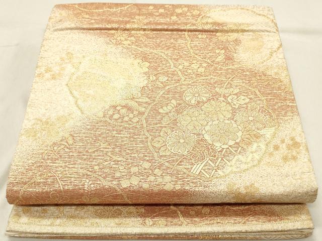 平和屋着物◎六通柄袋帯　道長草花文　金糸　正絹　逸品　DABA3431qa