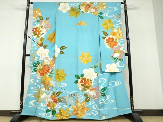 Rakuten - 平和屋着物●豪華振袖　駒刺繍　流水草花籬文　正絹　逸品　DABF1226ud