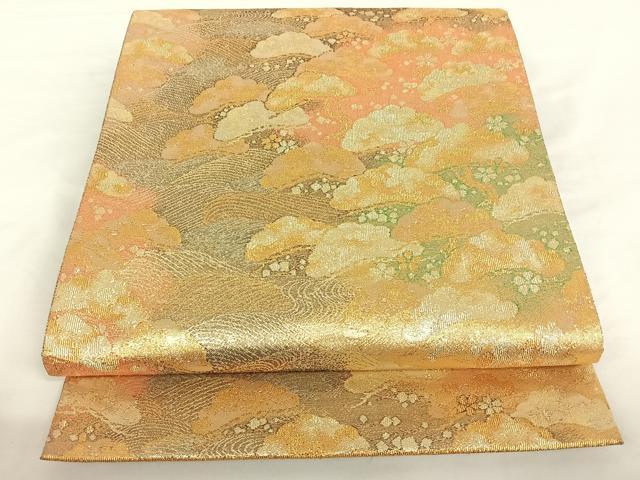 平和屋着物◎両面六通柄袋帯　浜松文　金糸　正絹　逸品　AAAO9062jh