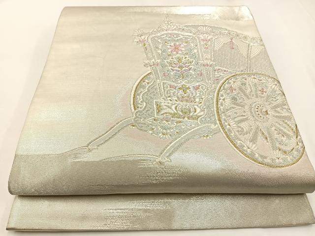 Rakuten - 平和屋着物◎六通柄袋帯　唐織　御所車文　金銀糸　正絹　逸品　BAAW9345hj