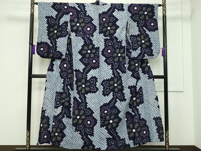 平和屋本店■極上 夏物 浴衣 有松鳴海絞り 草花文 綿 逸品 CZAA0918s4