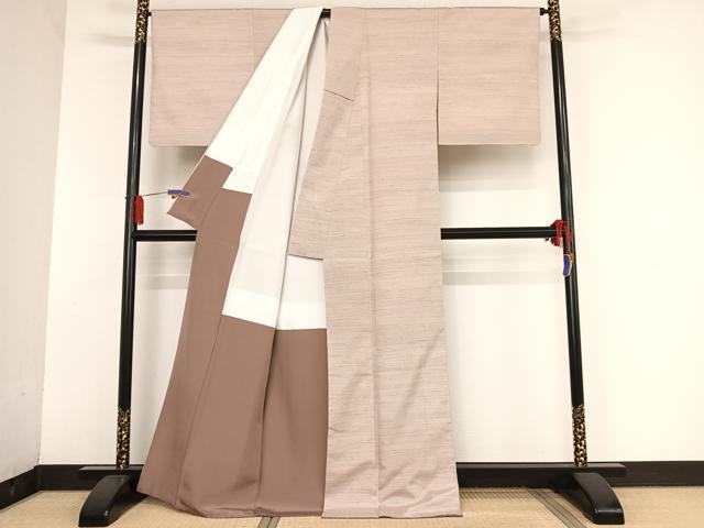 平和屋着物●紅花紬　米沢　竹股工房　紅下染　華かすみ紬　縞　証紙付き　正絹　逸品　AAAU0219np