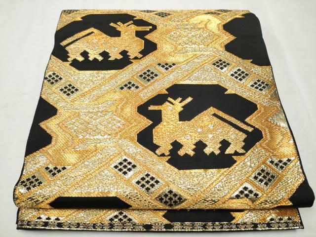 平和屋着物●六通柄　本袋帯　名物裂有栖川　黒地　金糸　正絹　逸品　CAAX1305hy