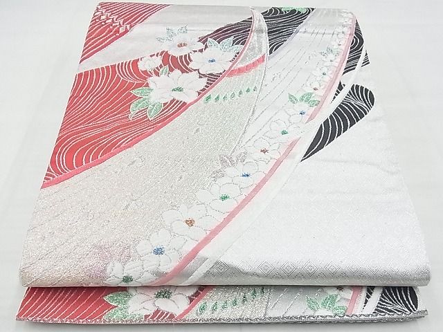 平和屋着物◎六通柄袋帯　唐織　孔雀花文　銀糸　逸品　BAAF7136ns