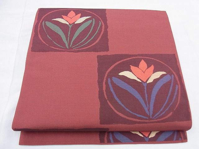 平和屋着物◎六通柄袋帯　市松花丸文　逸品　BAAG0559jm