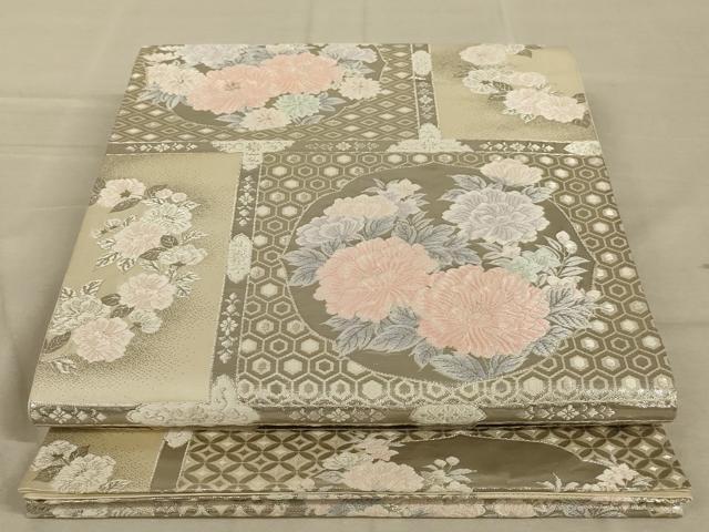 乐天商城 - 平和屋着物◎六通柄袋帯　唐織　格子花文　プラチナ箔　やまと誂製　正絹　逸品　AAAY9729ou