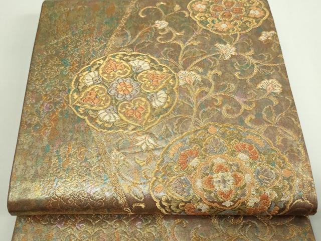 平和屋着物▼六通柄袋帯　華蜀唐草文様　金糸　引箔　正絹　逸品　DAAW9483sf