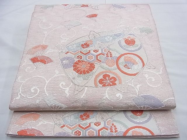 平和屋着物◎六通柄袋帯　唐織　光悦古代錦　花鳥糸巻き文　銀糸　逸品　BAAF9283du