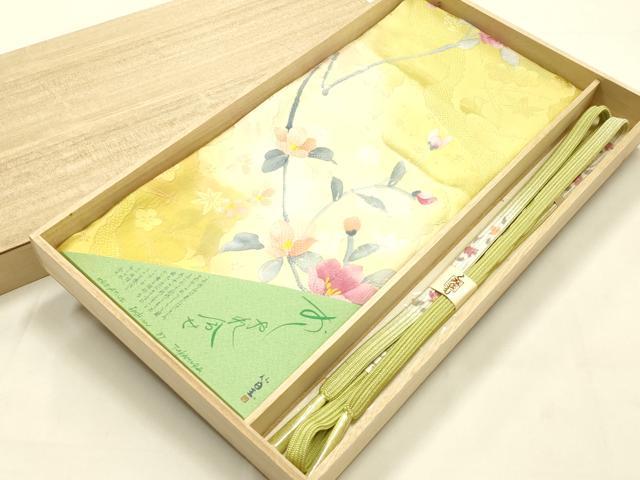 平和屋本店●和装小物 帯締め・帯揚げセット 篁 手描き 平組 枝花文 暈し染め 正絹 ...