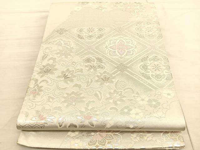 平和屋着物◎六通柄袋帯　唐織　エ霞菱天井花文　金銀糸　正絹　逸品　BAAV3586hv