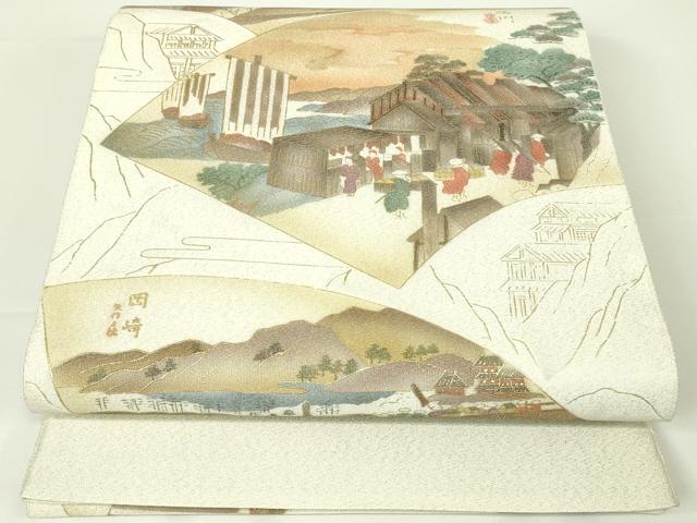 平和屋着物◎綴れ　太鼓柄袋帯　地紙人物風景文　金彩　正絹　逸品　DAAT8089qp