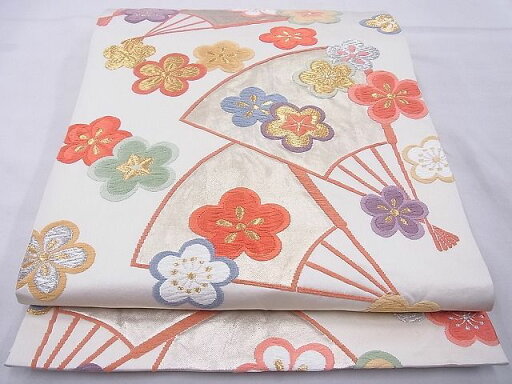 平和屋着物◎六通柄袋帯 唐織 扇面花文 金銀糸 逸品 BAAE8740cm 平和屋着物◎六通柄袋帯 唐織 扇面花文 金銀糸 逸品 BAAE8740cm