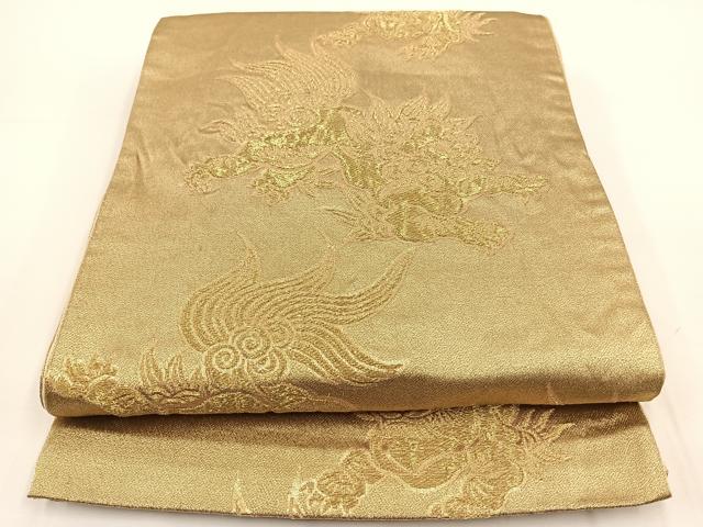 平和屋着物◎六通柄袋帯　唐獅子　金糸　正絹　逸品　BAAT5407yt