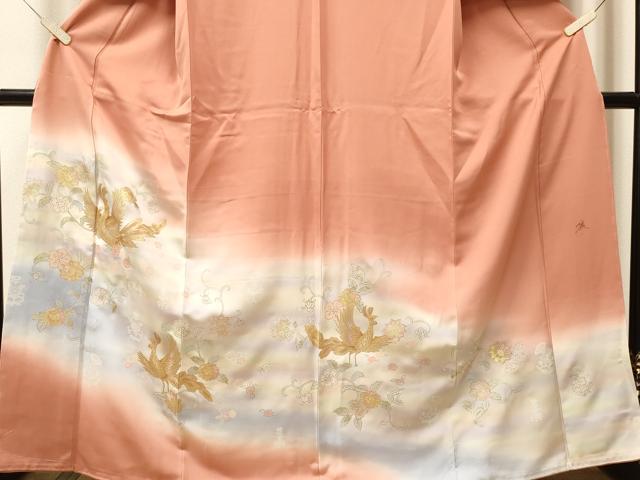 平和屋着物■訪問着　作家物　鳳凰花唐草文　暈し染め　金彩　正絹　逸品　CAAL3354id