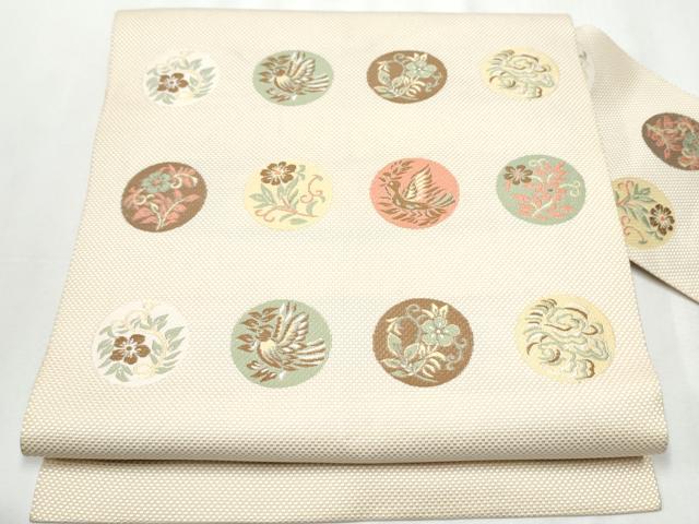 平和屋着物●本場筑前博多織　八寸名古屋帯　草花丸文　正絹　逸品　CAAZ4342hy