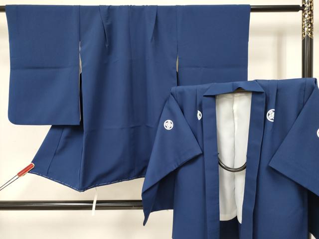 平和屋着物[]七五三　男の子　祝着・羽織セット　青藍色　洗える着物　DAAY3148ma