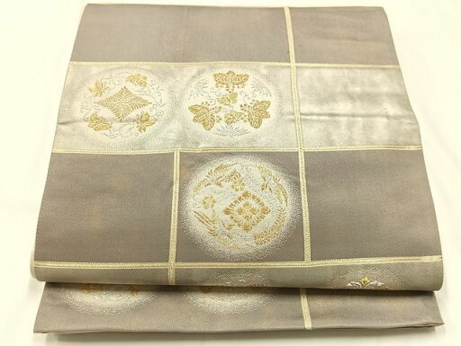 平和屋着物◎六通柄袋帯 市松花蝶丸文 金糸 引箔 正絹 逸品 AAAK6521Bsa 平和屋着物◎六通柄袋帯 市松花蝶丸文 金糸 引箔 正絹 逸品 AAAK6521Bsa