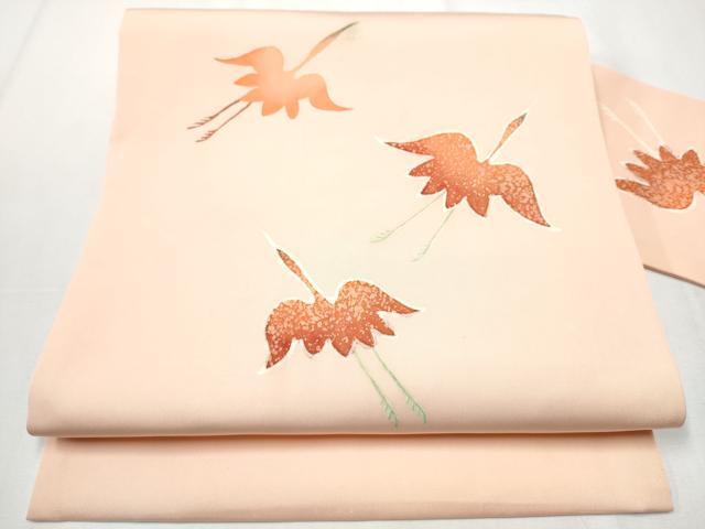 平和屋着物●塩瀬　九寸名古屋帯　ろうけつ染　飛鶴文　正絹　逸品　CAAZ4343hy