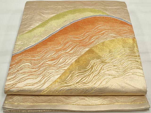 平和屋着物◎六通柄袋帯　唐織　重ね山文　金糸　正絹　逸品　DAAU1007qa