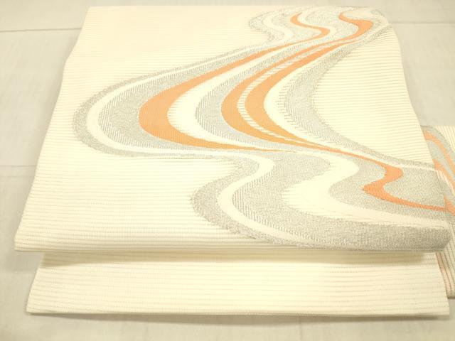 平和屋着物＊夏物　九寸名古屋帯　流水文　銀糸　正絹　逸品　DAAW4126cm