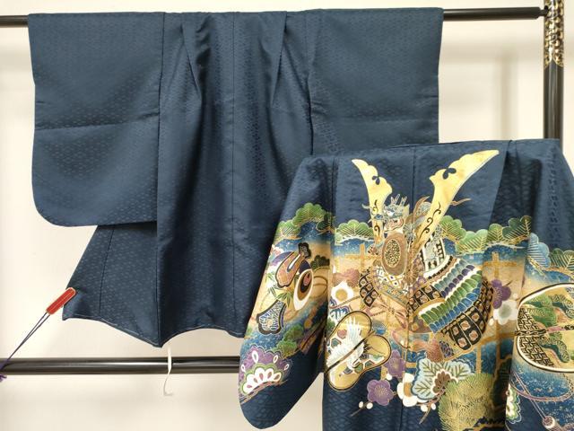 平和屋着物[]七五三　男の子　祝着・羽織セット　龍　兜　飛鶴松文　暈し染め　金彩　洗える着物　DAAY..