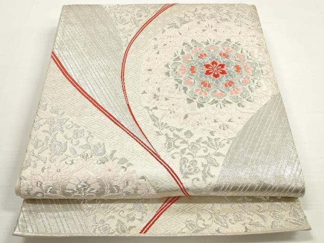 平和屋着物◎六通柄袋帯 唐織 綾にしき 正倉院花文 銀糸 正絹 逸品 DABB8432xg