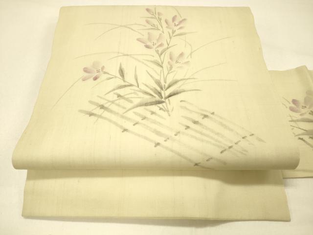 Rakuten - 平和屋着物＊夏物　九寸名古屋帯　作家物　手描き　草花文　正絹　逸品　DABC8990cm