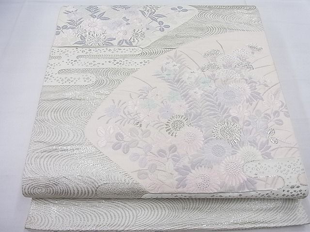 平和屋着物◎六通柄袋帯 唐織 エ霞地紙秋草文 プラチナ箔 逸品 BAAE2762ea