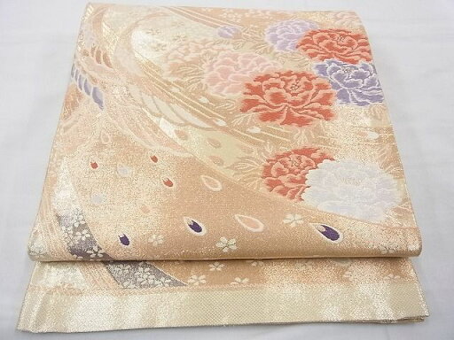 平和屋着物◎佐賀錦 六通柄袋帯 唐織 孔雀牡丹文 金糸 逸品 BAAE5050cm 平和屋着物◎佐賀錦 六通柄袋帯 唐織 孔雀牡丹文 金糸 逸品 BAAE5050cm