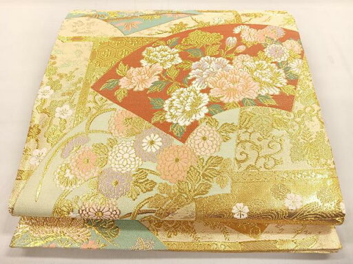 平和屋着物◎六通柄袋帯 地紙草花文 金糸 正絹 逸品 CAAL2550ua 平和屋着物◎六通柄袋帯 地紙草花文 金糸 正絹 逸品 CAAL2550ua