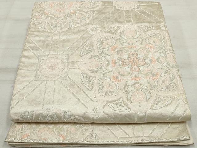 平和屋着物◎六通柄袋帯　唐織　正倉院花文　銀糸　正絹　逸品　DAAU1015qa