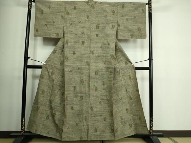 平和屋着物▽上質な紬　単衣　舞葉文　正絹　逸品　DAAV9528sf