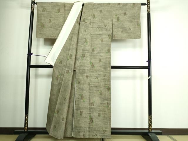 平和屋着物▽上質な紬　単衣　舞葉文　正絹　逸品　DAAV9528sf