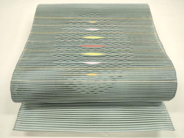 Kimono - 平和屋着物＊夏物　絽綴れ　八寸名古屋帯　横段文　金銀糸　正絹　逸品　DAAY8442cm