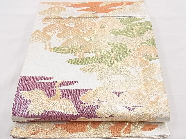 平和屋着物◎六通柄袋帯　鶴松霞文　金銀糸　逸品　BAAE0135hz　
