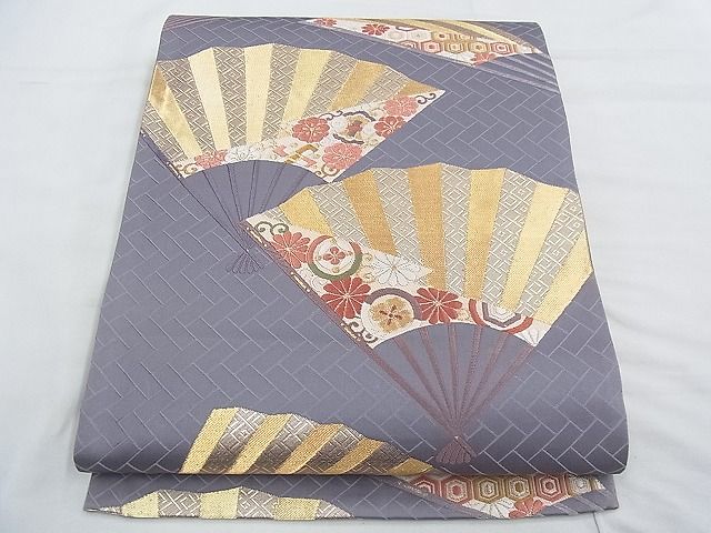 平和屋着物◎六通柄袋帯 唐織 扇面花唐草文 金糸 逸品 BAAE5841jm