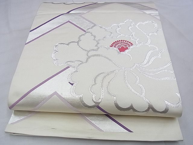 平和屋着物◎六通柄袋帯　唐織　牡丹　銀糸　逸品　BAAE6278ph