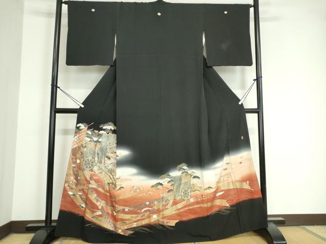 平和屋着物■豪華黒留袖 作家物 御所車花文 暈し染め 金彩 正絹 逸品 DAAW0690op