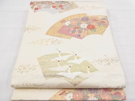 平和屋着物◎六通柄袋帯 唐織 地紙飛鶴四季花文 金糸 逸品 BAAE0125hz 平和屋着物◎六通柄袋帯 唐織 地紙飛鶴四季花文 金糸 逸品 BAAE0125hz