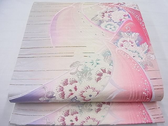 平和屋着物◎六通柄袋帯　唐織　孔雀花文　金銀糸　逸品　BAAE2743ea