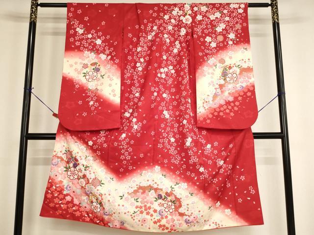 Kimono （For Girls） - 平和屋着物[]七五三　女の子　7歳　祝着　四つ身　刺繍　桜手毬文　暈し染め　金糸　金彩　AABI2650ja