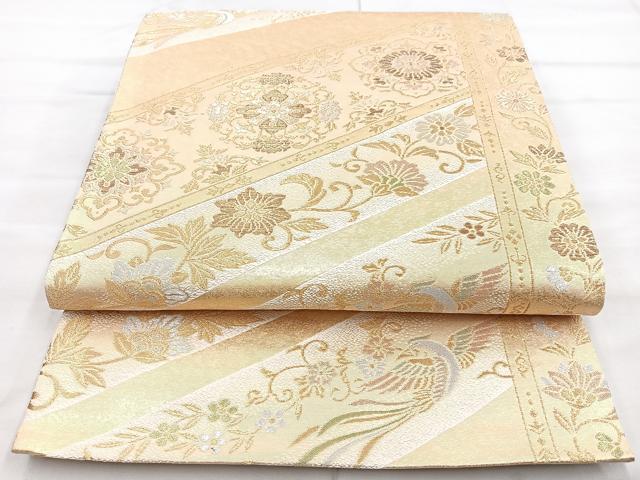 平和屋着物◎六通柄袋帯　花鳥唐草文　金銀糸　正絹　逸品　BAAN1172cm