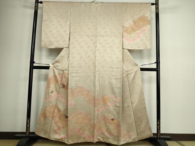 Full-Length Under-Kimono - 平和屋着物■訪問着　刺繍　草花文　金彩　正絹　逸品　DABC0500sf