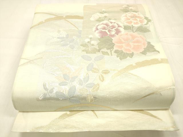 平和屋着物＊夏物　六通柄袋帯　雪芝花文　金銀糸　正絹　逸品　DABC8691cm