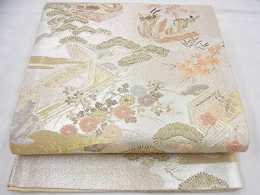 平和屋着物◎六通柄袋帯 唐織 風景花文 金銀糸 逸品 BAAI6486th 平和屋着物◎六通柄袋帯 唐織 風景花文 金銀糸 逸品 BAAI6486th