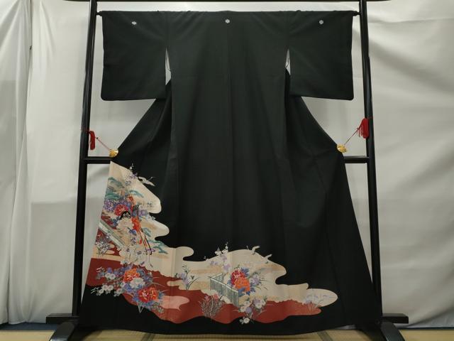 平和屋着物■豪華黒留袖 御所車飛鶴花文 正絹 逸品 AAAZ5676nf