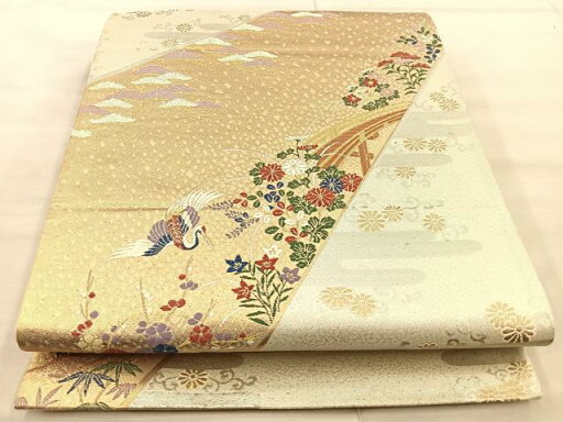 平和屋着物◎六通柄袋帯 唐織 飛鶴渡橋花文 金銀糸 正絹 逸品 BAAT1908if 平和屋着物◎六通柄袋帯 唐織 飛鶴渡橋花文 金銀糸 正絹 逸品 BAAT1908if