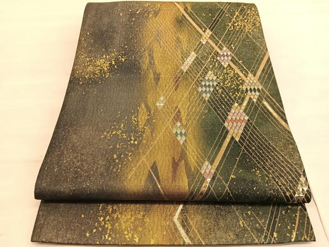 平和屋着物◎六通柄袋帯　菱文様　金糸　正絹　逸品　BAAV5085hv