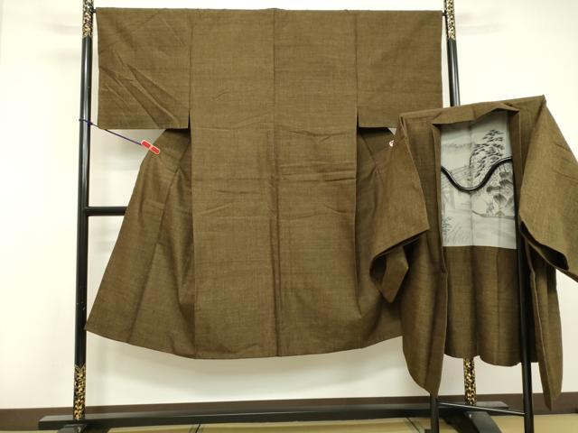 平和屋着物●男性　紬　アンサンブル　涅色　正絹　逸品　DAAV1310tw